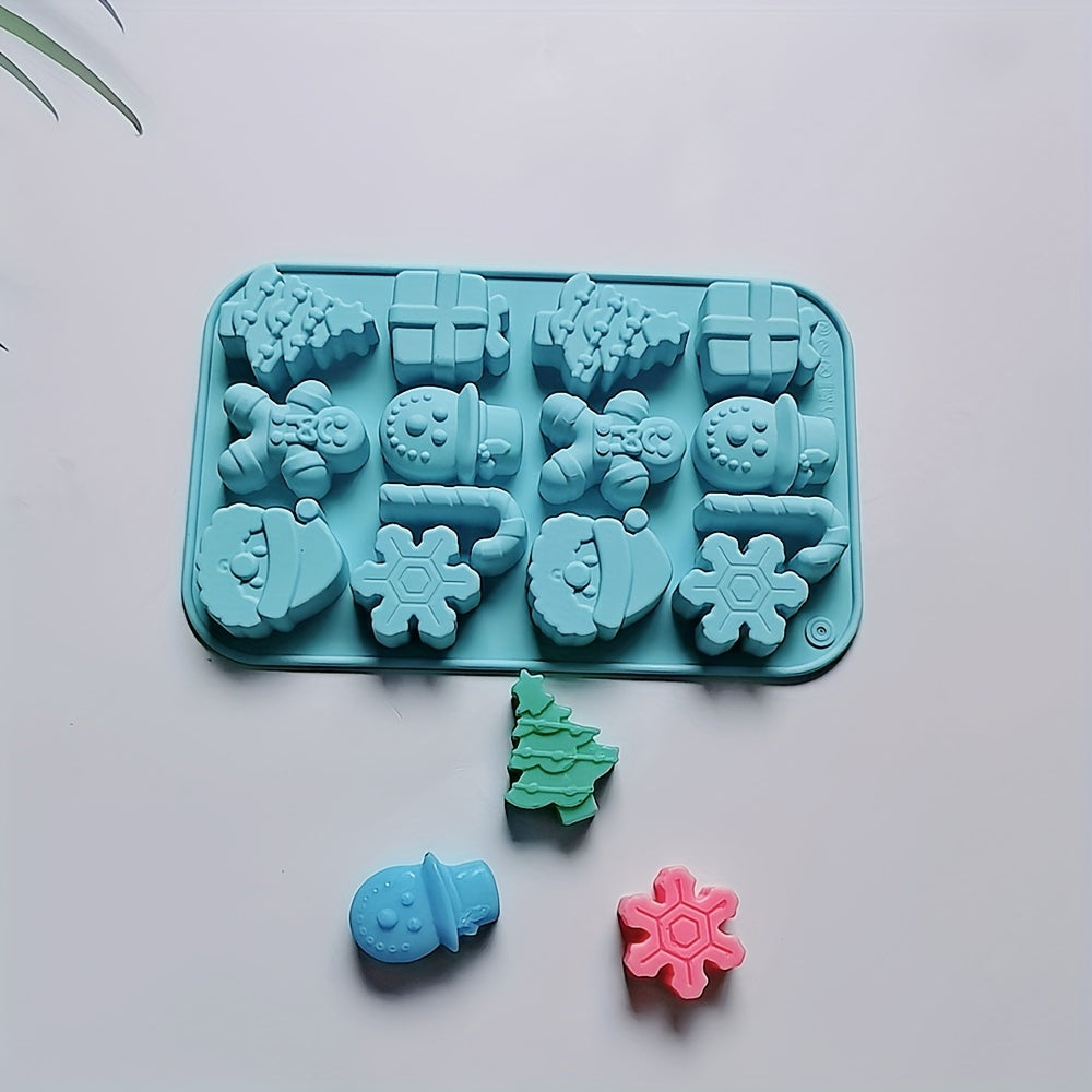 Silicone Christmas Mold 14 Cavities Snowflake Santa Tree for Ice Candy Chocolate