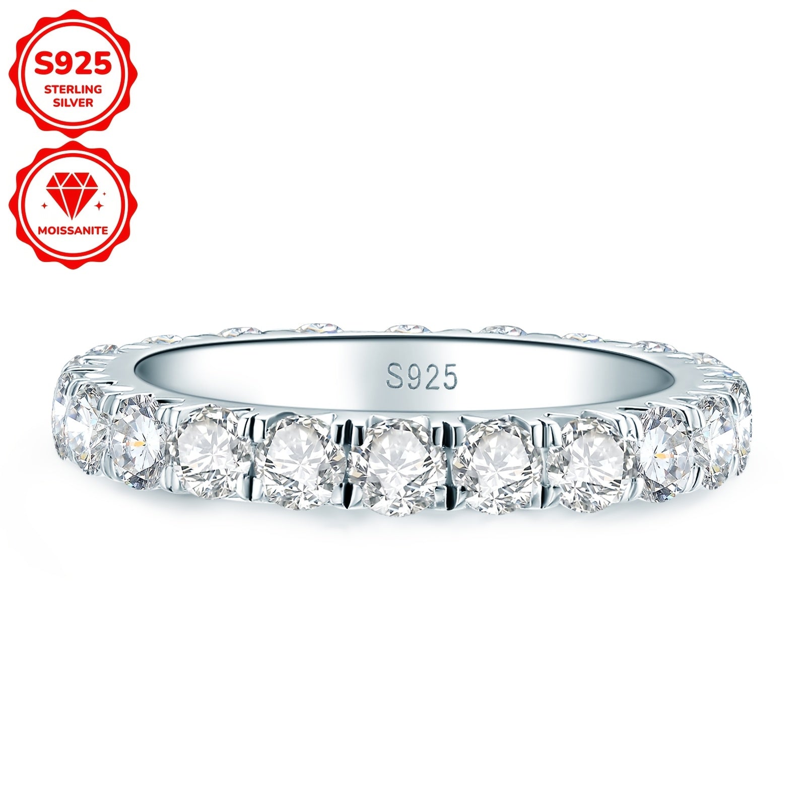 Sterling Silver Engagement Ring with Moissanite Stones and 18K Gold Plating