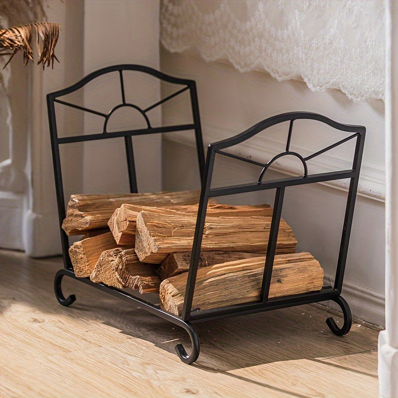 American-Style Iron Fireplace Log Holder for Indoor Firewood Storage