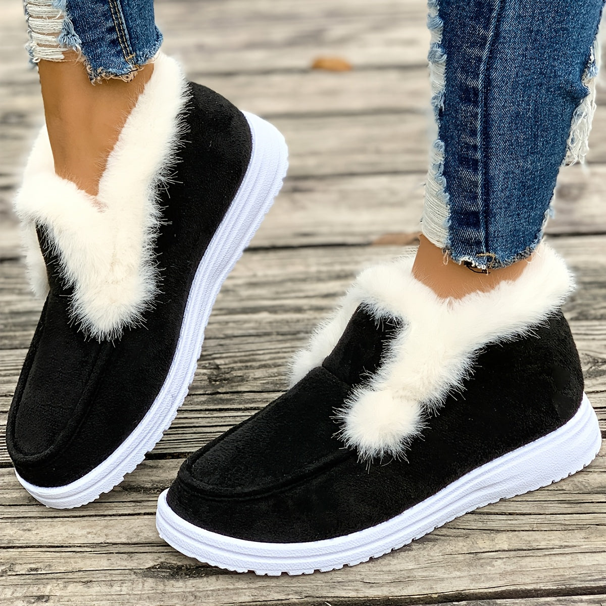 Women's Fleece-Lined Winter Snow Boots Cozy Slip-On Ankle Boots Brown