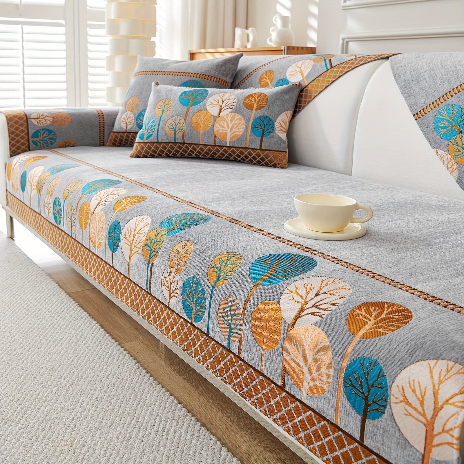 Bohemian Moonlit Trees Sofa Cover for Single to Quadruple Seaters Pet-Friendly Machine Washable Viscose