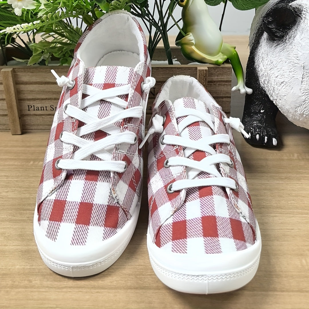 Women's Casual Slip-On Shoes With Plaid 2D Print Soft Sole Lightweight