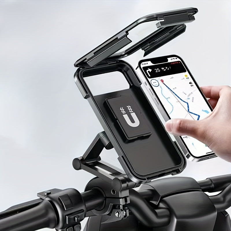 Waterproof ABS Motorcycle Phone Mount with Magnetic Design and Rainproof Holder
