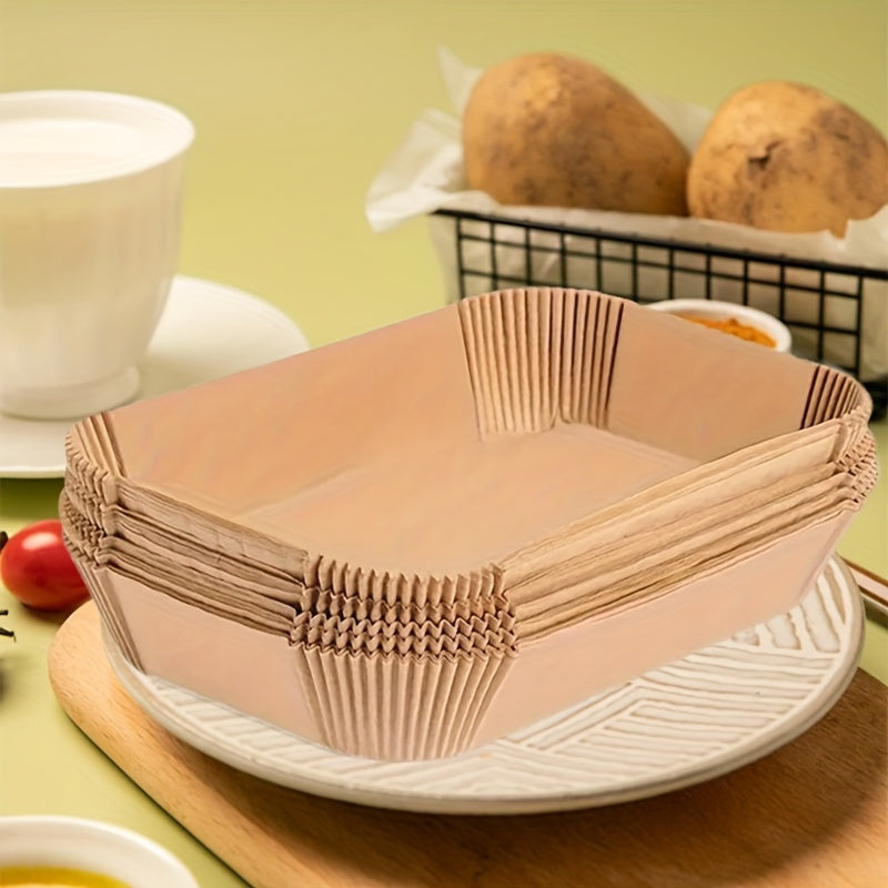 Katta toʻgʻri burchakli silikon qogʻozli Air Fryer liners - 50ta/100ta, yopishmaydigan, oson tozalash, joyni tejovchi, pechga mos, bir martalik qogʻoz savatlar pishirish, pishirish va taom xizmat qilish uchun - Uy oshpazlari uchun ideal oshxona asbobi