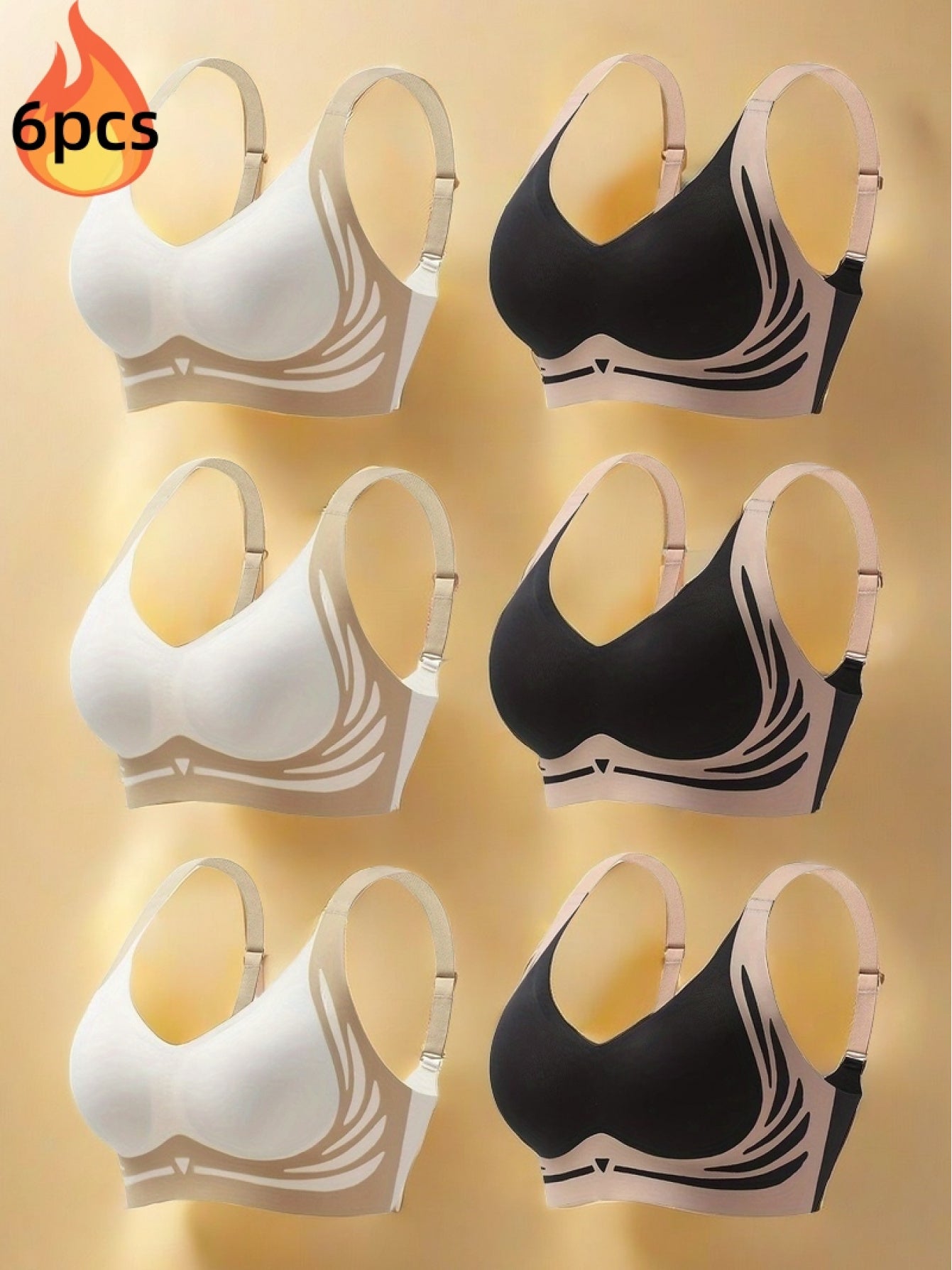Women's Breathable Push-Up Sports Bra 6-Pack with Removable Pads