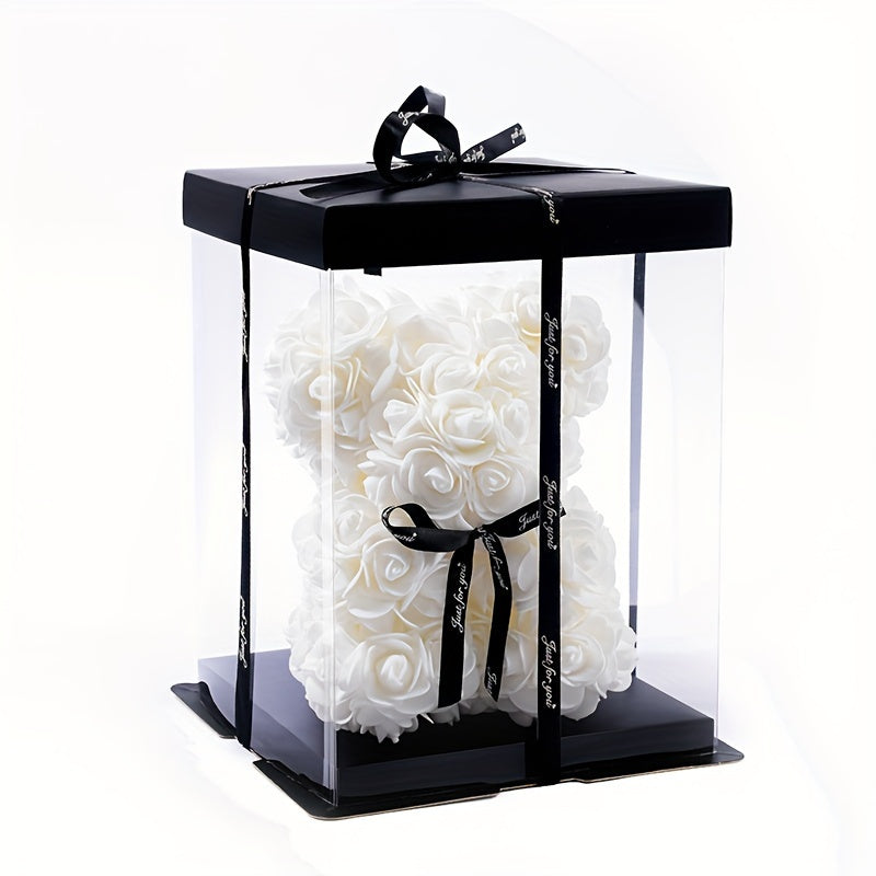 20cm Artificial Foam Rose Bear in Container Decorative Flower Arrangement for Home Decor Gift