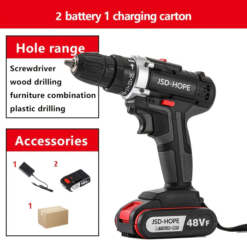 Cordless Impact Drill Driver Kit 48V Lithium Battery Charger US Plug