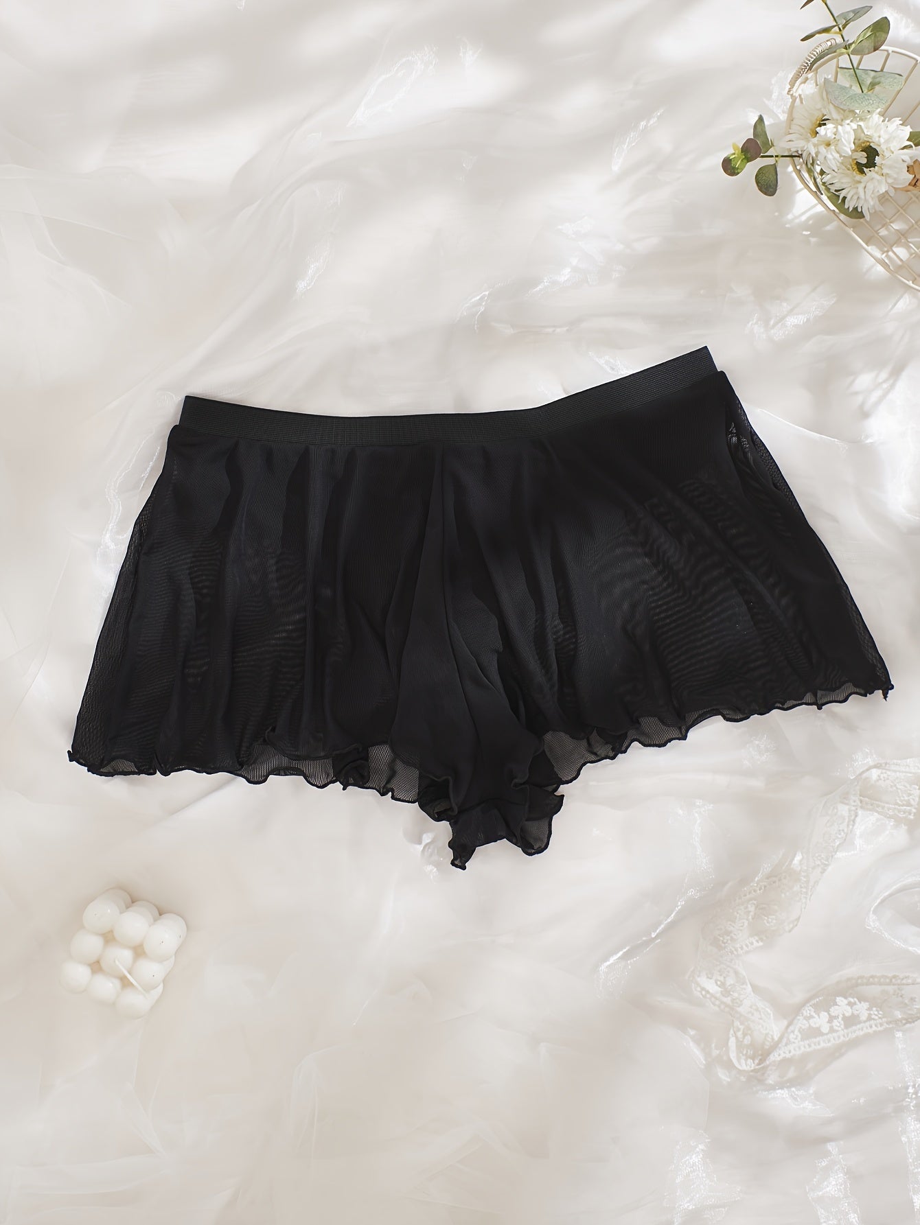 Women's Mesh Ruffle Short Skirt With Underwear Fashion Sexy Clothing