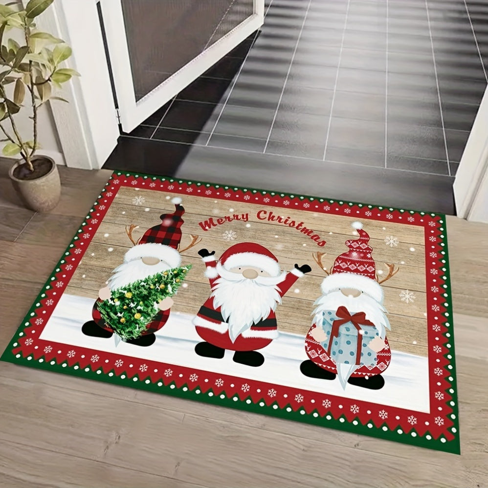 Polyester Christmas Santa Doormat Non-Slip Holiday Entry Rug Machine Washable