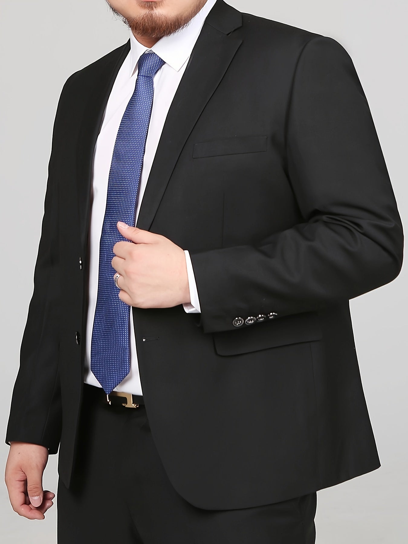 Men's Plus Size Classic Suit Jacket Single-Breasted Polyester Rayon Solid Color Long Sleeve Formal Business