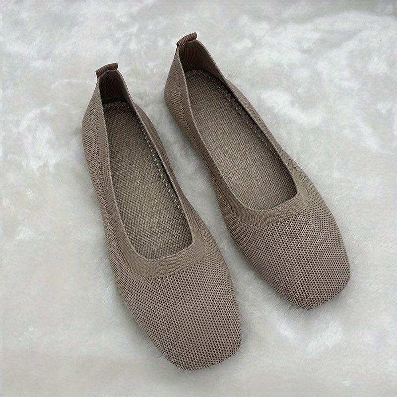 Women's Knit Flat Shoes Breathable Slip-On Square Toe Ballet Flats