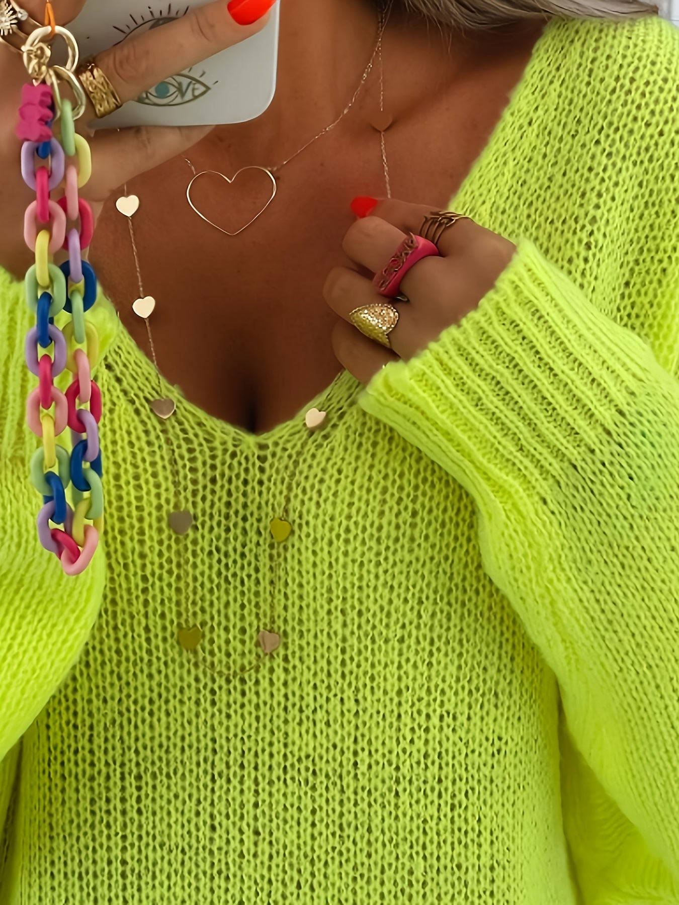 Plus Size Women's V-Neck Sweater Soft Warm Knit Bright Yellow Fall Winter