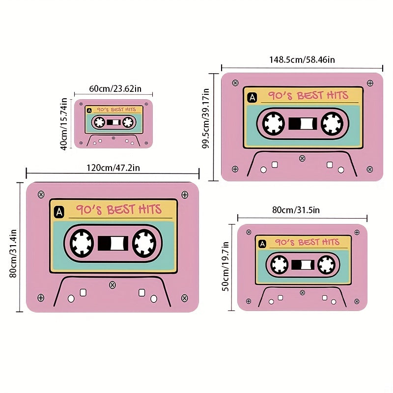 Retro Kasseta Lenta Ilhomlangan Eski Mat - Yorqin, Sirpanmas va Dog'ga Bardoshli Oshxona Gilami Uy Dizayni, Kirish Joyi va Esik Oldi Uchun