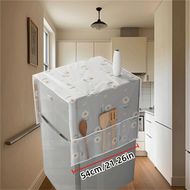 Cubierta de nevera con estampado floral blanco, protector a prueba de polvo para electrodomésticos, compatible con congeladores estándar, fácil de limpiar
