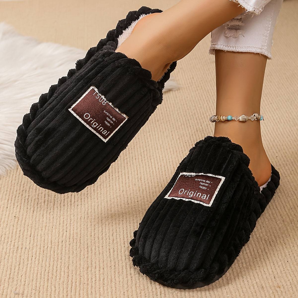 Unisex Winter Slip-On Slippers Comfortable Non-Slip Indoor Casual Shoes