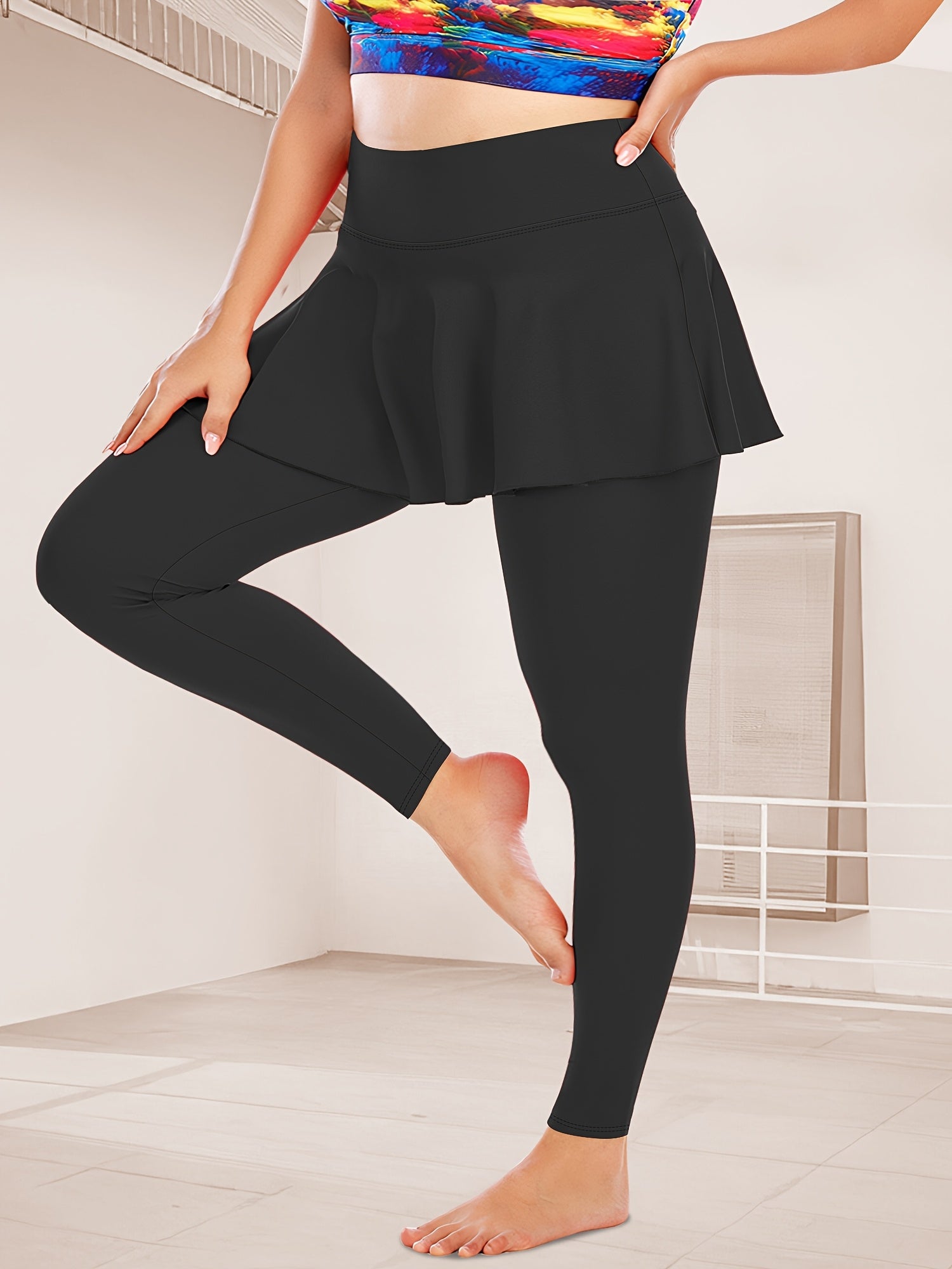 Женские капри-лосины большого размера с высокой талией и карманами, полиэстер, эластан, однотонные