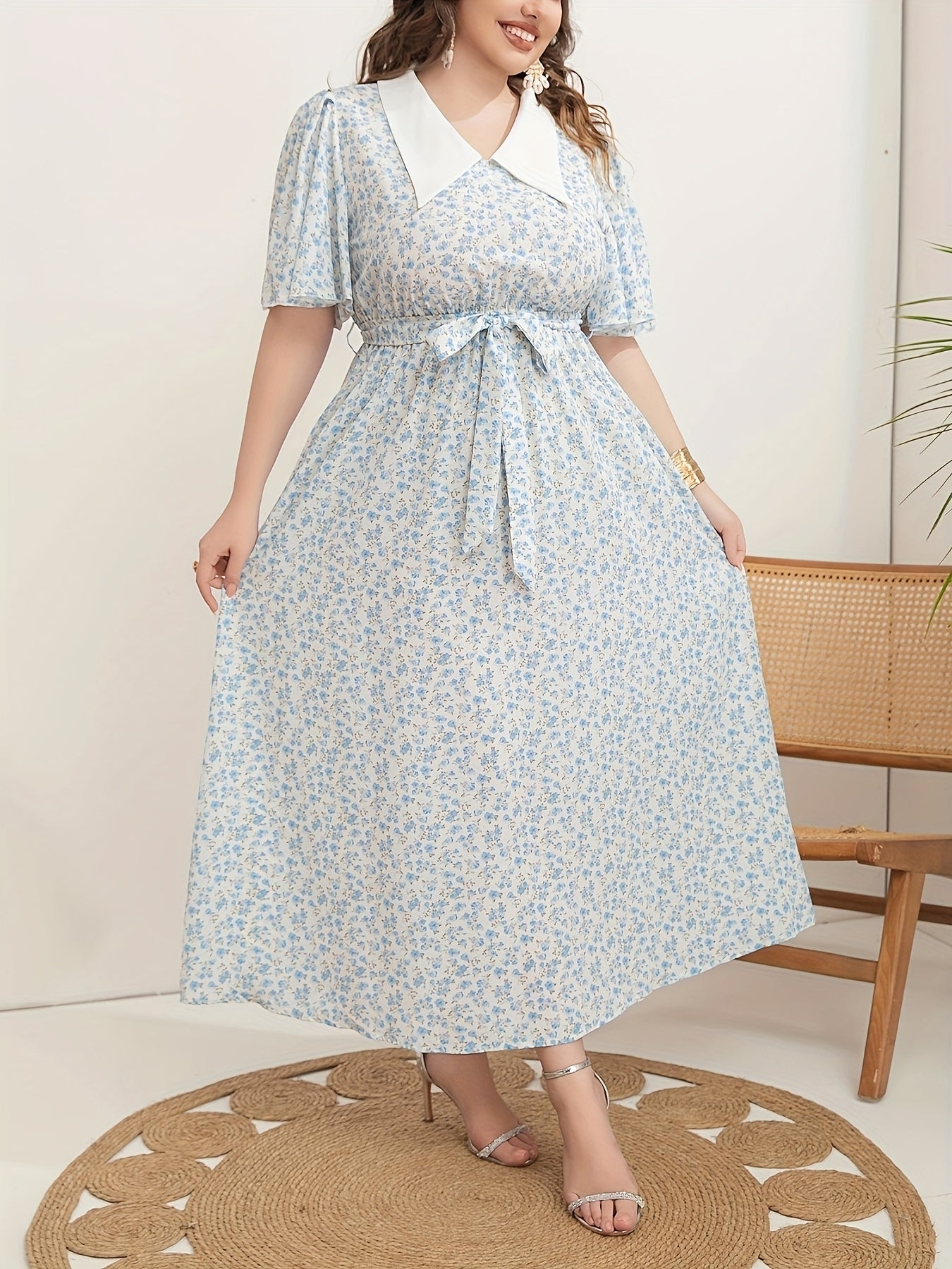 Plus Size Women's V-Neck Tunic Dress Polyester All-Season Woven Fabric