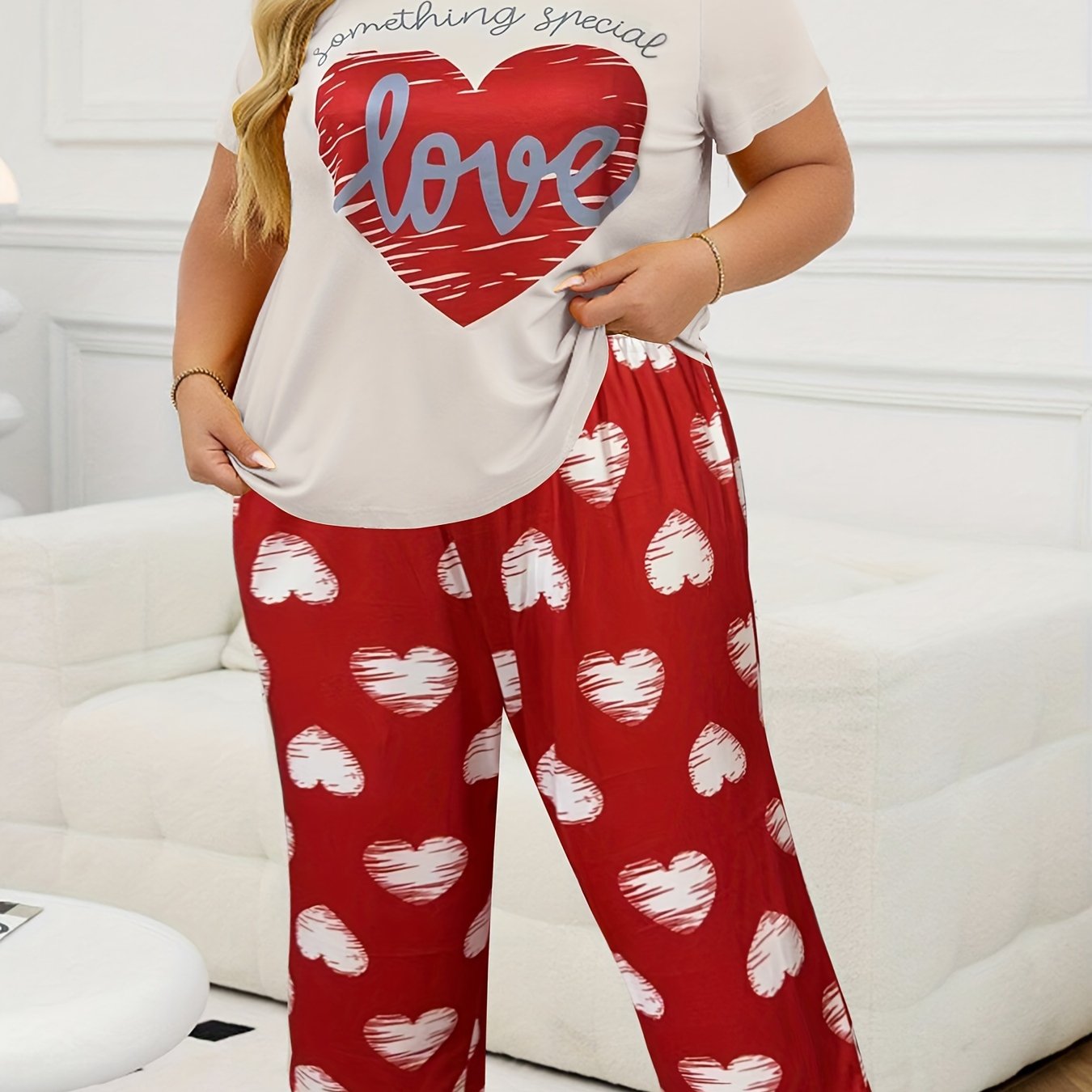 Girls Red Love Print Short Sleeve and Shorts Set
