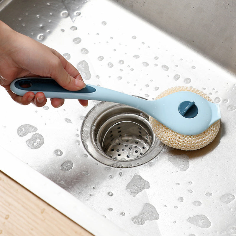 Juego de 4 herramientas para limpiar ollas con mango largo, cepillo para platos, lana de acero y bolas de nanomaterial