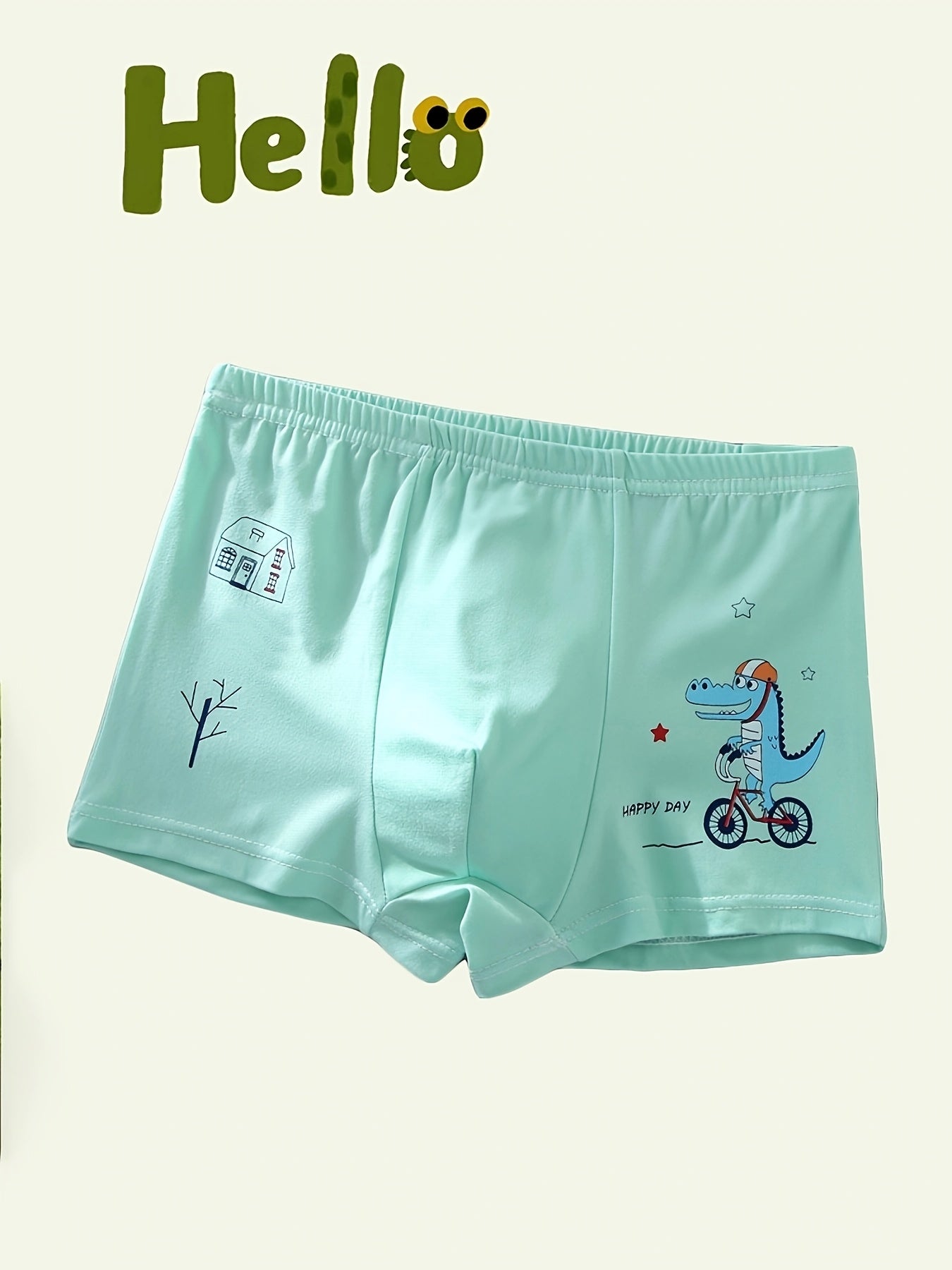 4-Pack Boys' Boxer Briefs Cartoon Dinosaur Print Breathable Polyester Stretchy Fit Sports Underwear