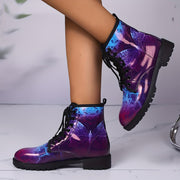 Women’s Butterfly Print Combat Boots Casual Round Toe Lace Up Ankle Boots
