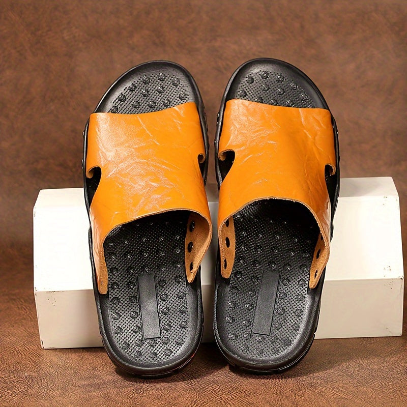 Zapatillas vintage para hombre con punta abierta, de microfibra y cuero sintético, casuales, con suela de goma antideslizante