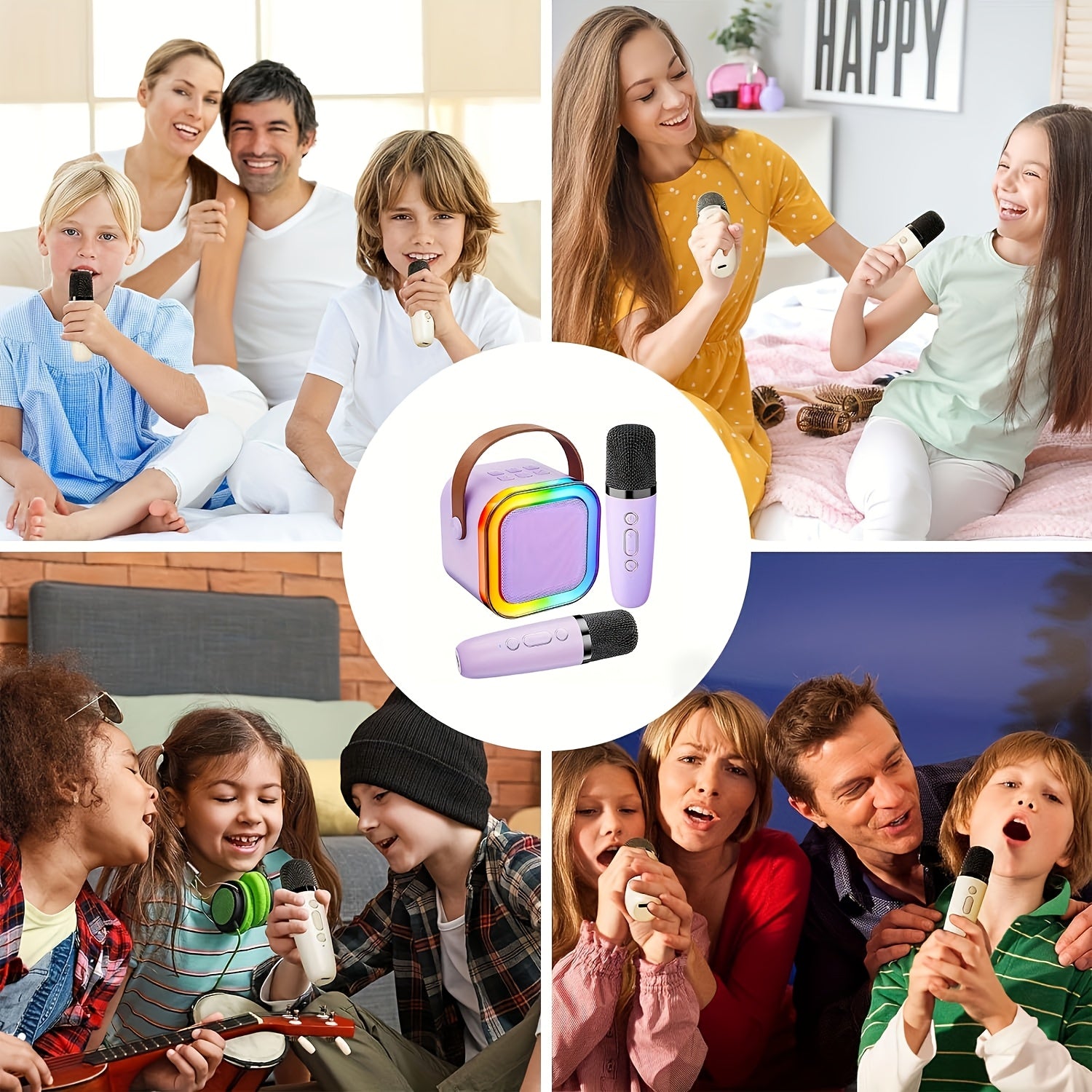 Wireless Mini Karaoke Speaker with RGB Lights Portable Bluetooth Party Machine for Family Gatherings