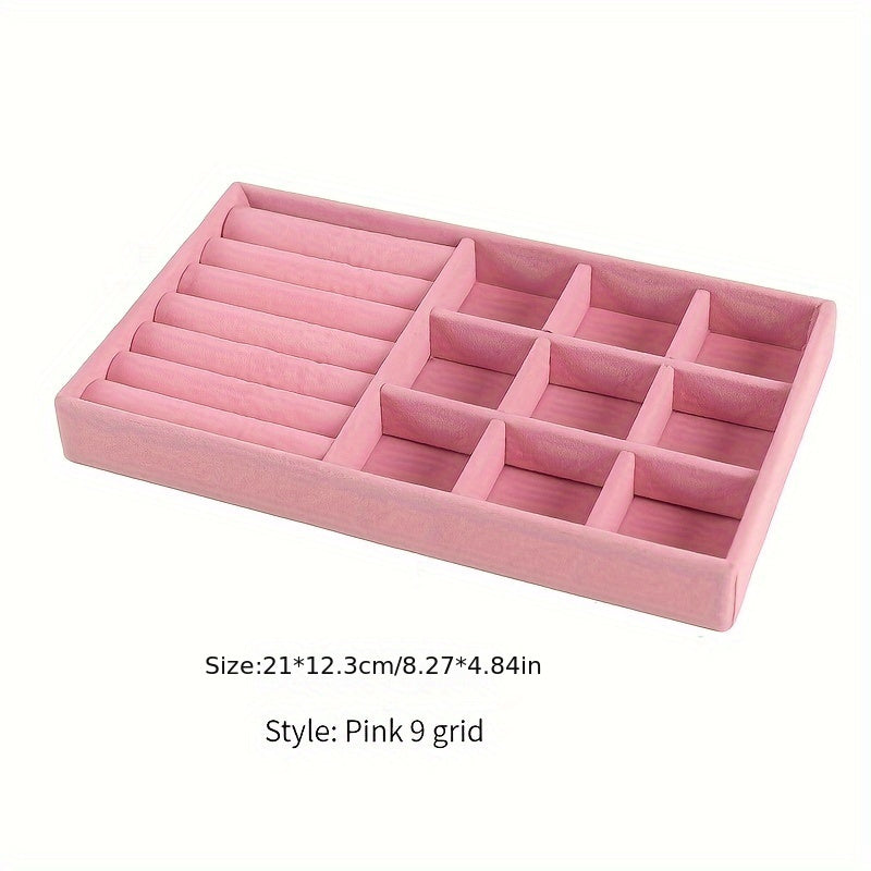 Flannel Jewelry Organizer Tray with Stackable Drawer Dividers for Earrings Necklaces and Bracelets