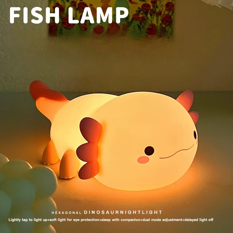 Axolotl Night Light for Kids Touch Control Dimming Timer USB Rechargeable Silicone Lamp for Bedroom