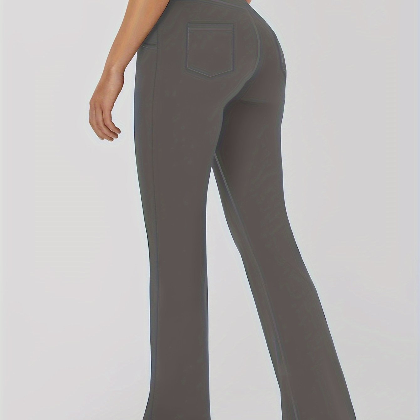 Женские спортивные леггинсы с расклешёнными штанинами и карманами, высокая талия, однотонные, эластичные штаны plus size