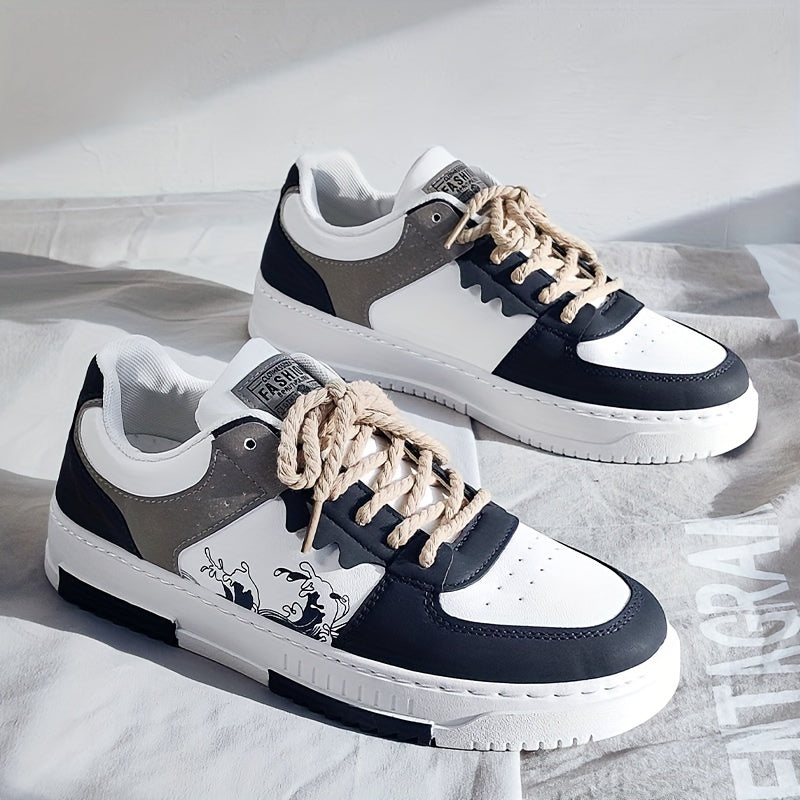 Men's Casual Low Top Sneakers with Non-Slip PVC Sole and Lace-Up Closure