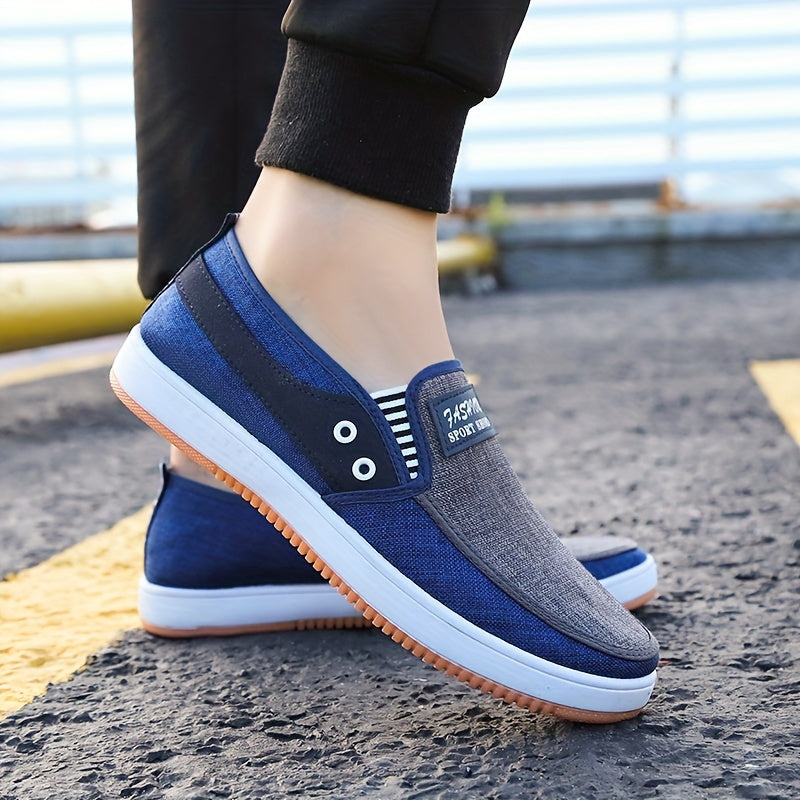 Men's Canvas Slip-On Sneakers with White Laces Non-Slip Rubber Sole All-Season Casual Shoes