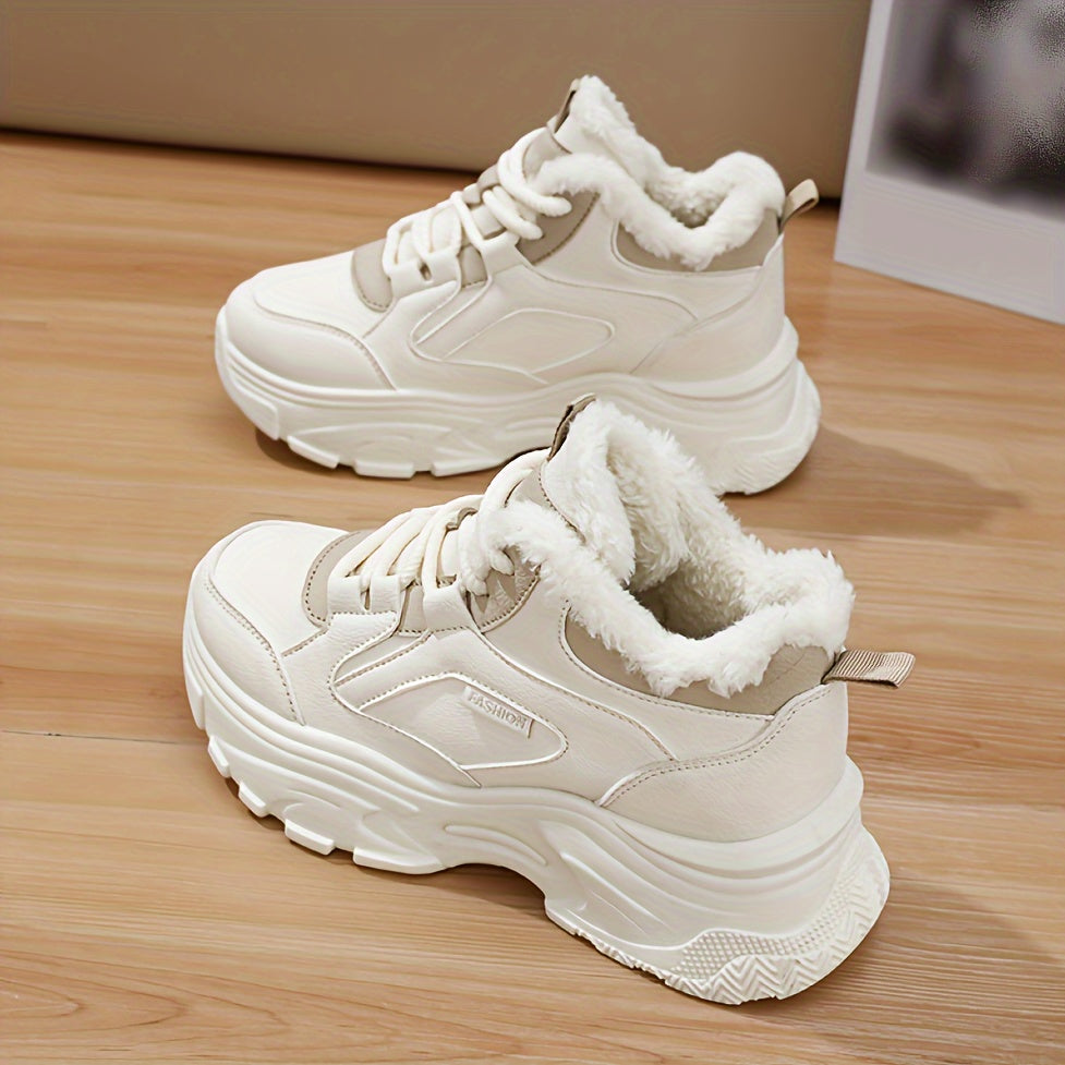 Women's Faux Fur Lined Mid-Top Sneakers with Rubber Sole for Cold Weather