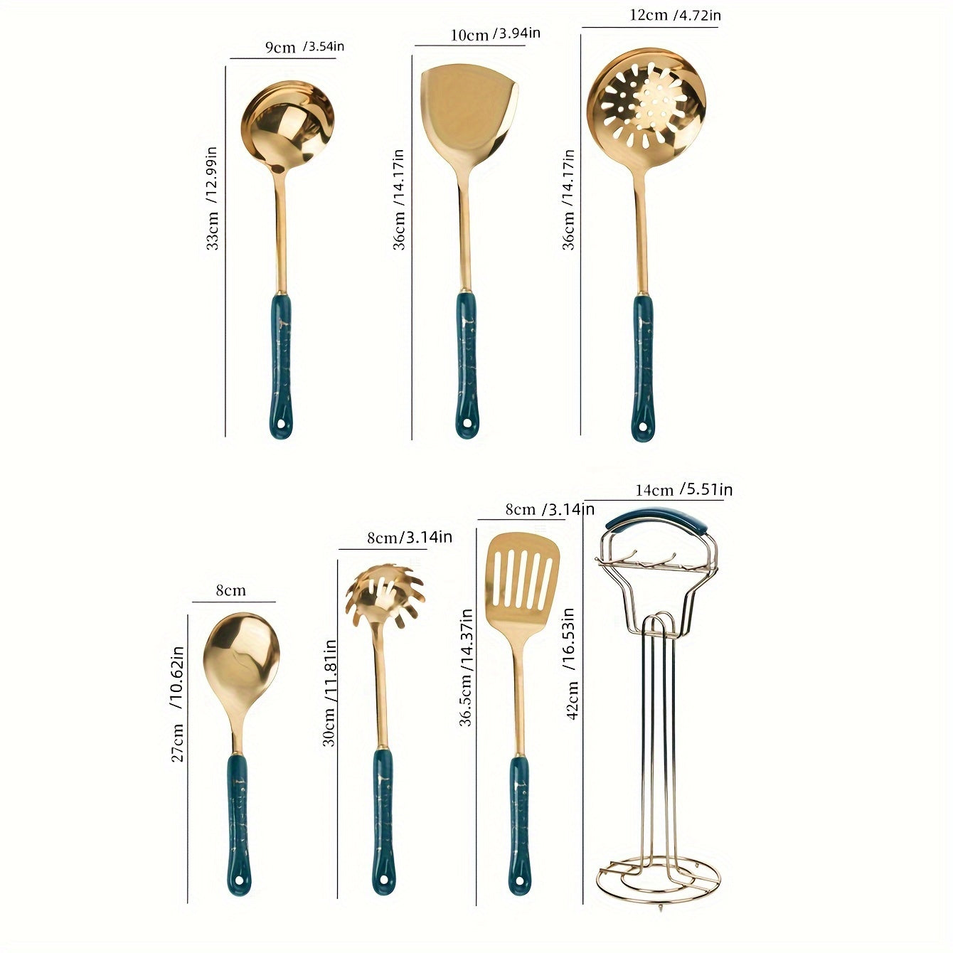 Set of Seven Stainless Steel Kitchen Utensils Cooking Supplies Durable Durable