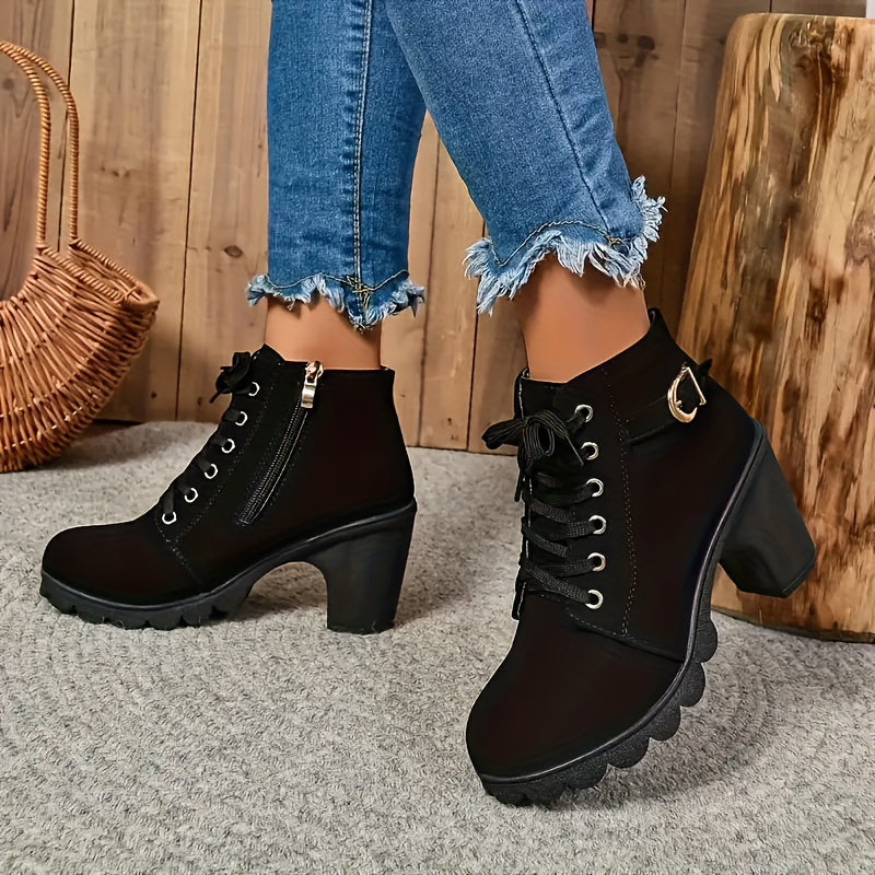 Ladies Ankle Boots Square Heel Rubber Sole Casual Short Boots