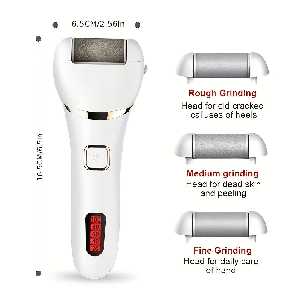 Rechargeable Electric Foot Grinder with LCD Display and 3 Replaceable Heads for Pedicure and Foot Care
