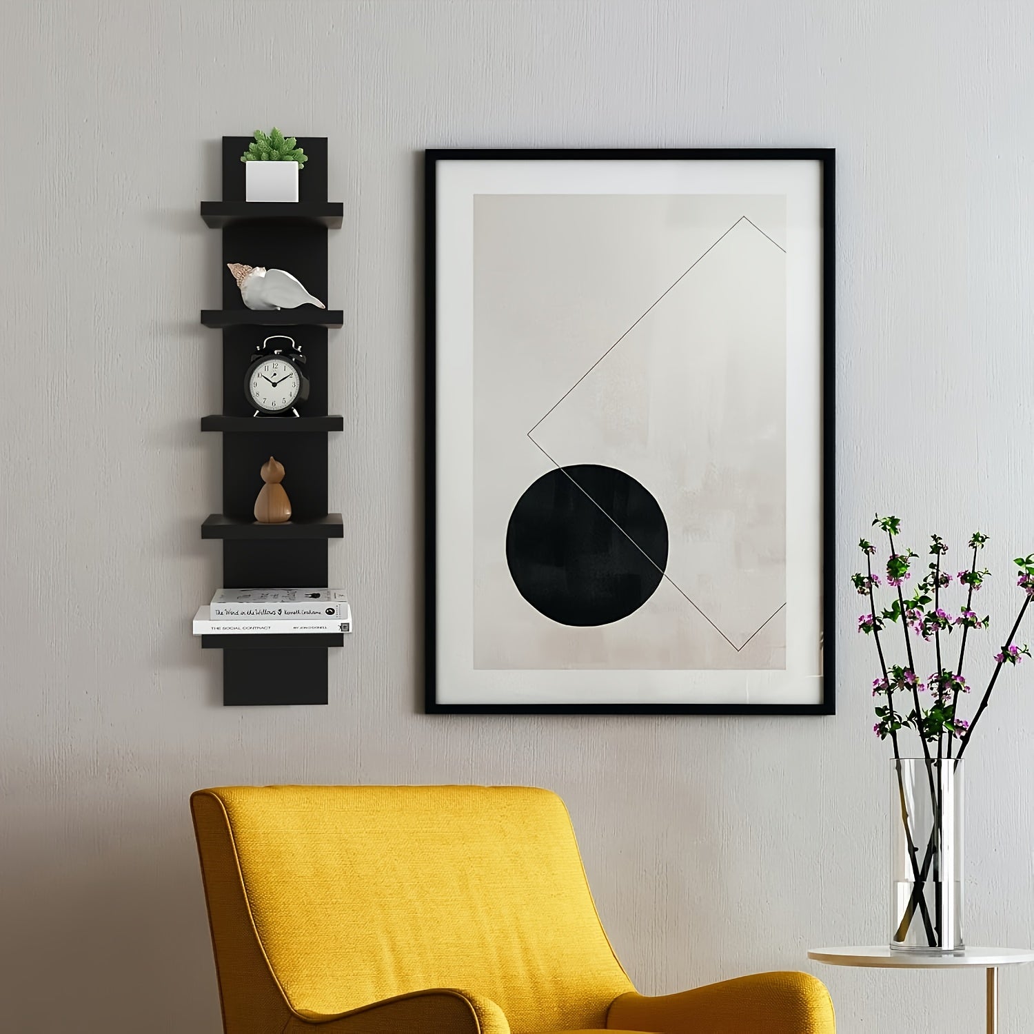 White Wooden Wall Shelf with Five Tiers for Storage and Organization