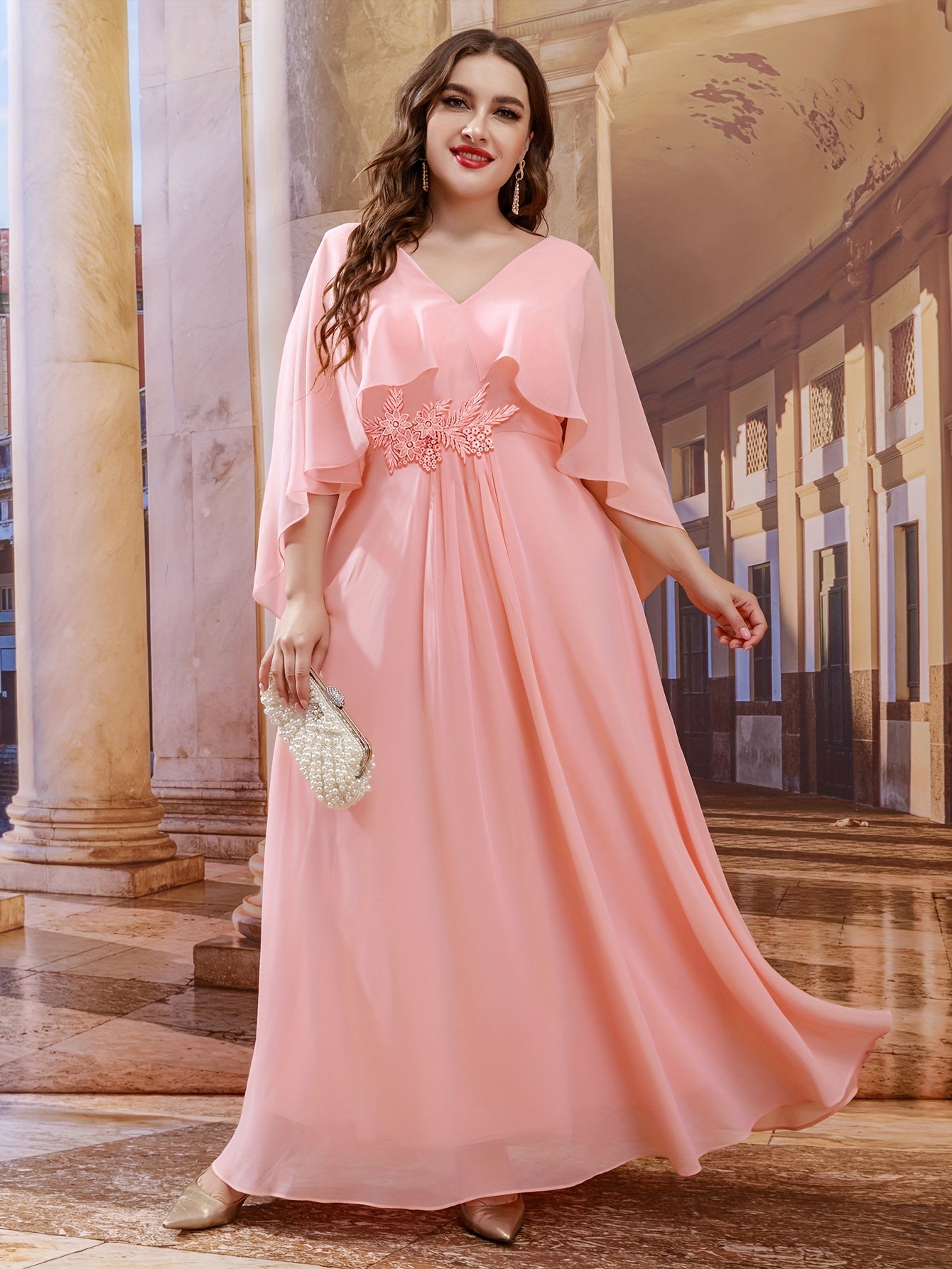 Women's V-Neck Cape Dress Polyester Solid Color All-Season