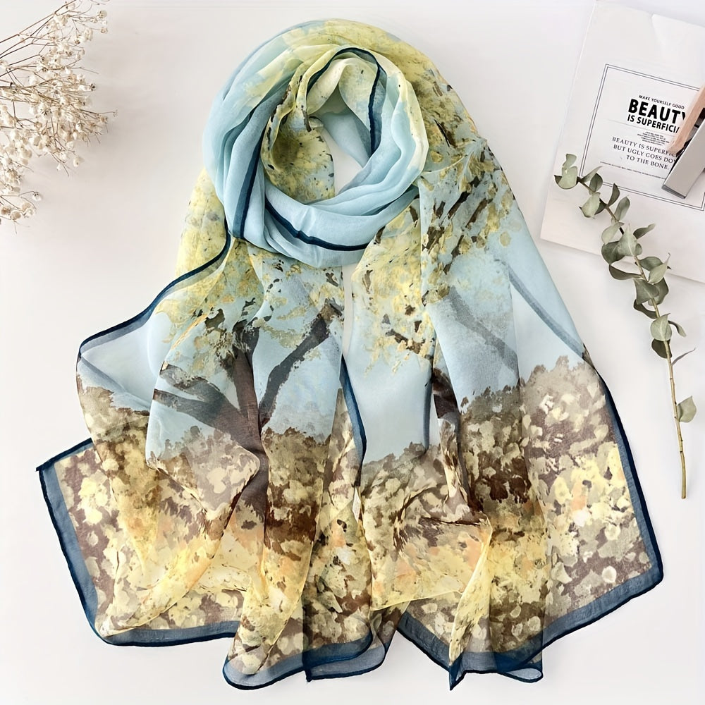 Women's Silk Scarf with Peony Design for Spring and Summer