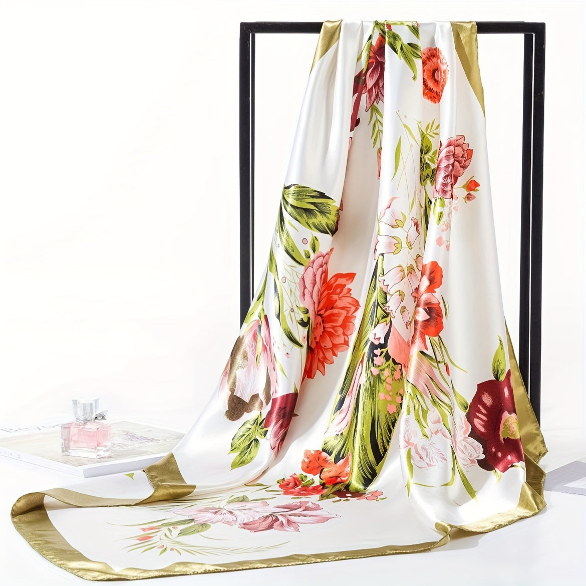 Women's Polyester Floral Print Square Scarf Lightweight Sun Protection Classic Style
