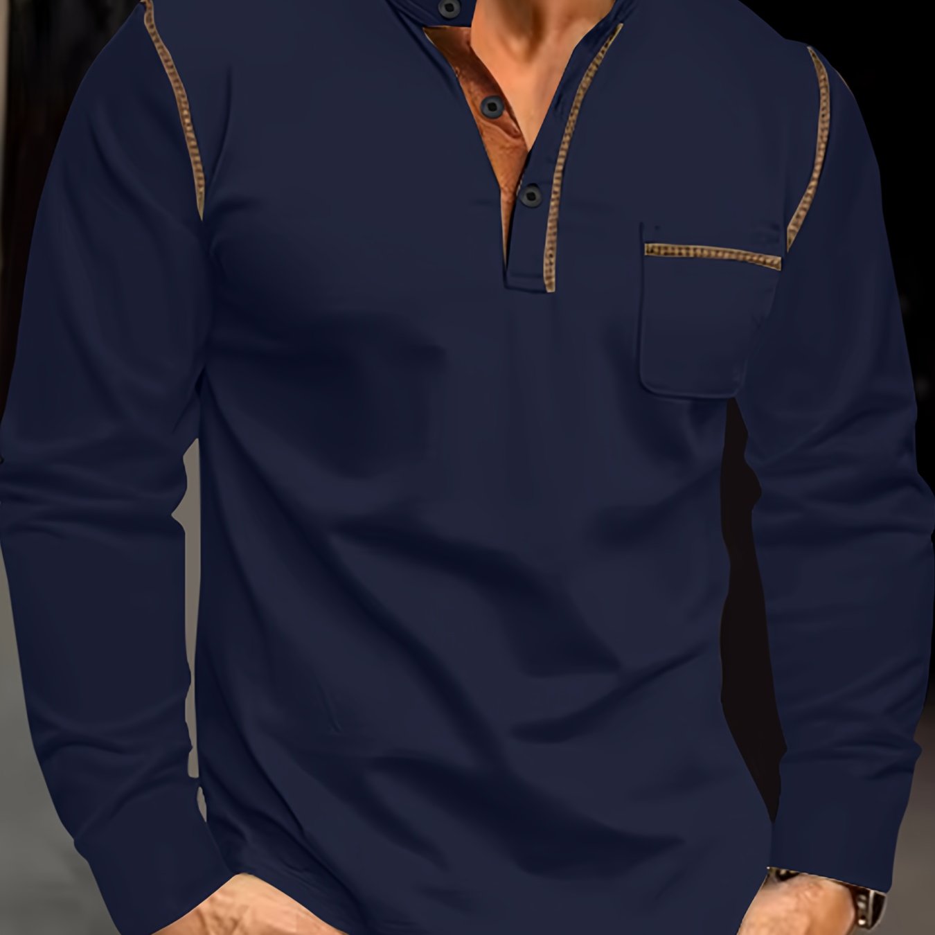 Мужская рубашка с длинным рукавом Henley большого размера, полиэстер, однотонный цвет, повседневный стиль, классический крой
