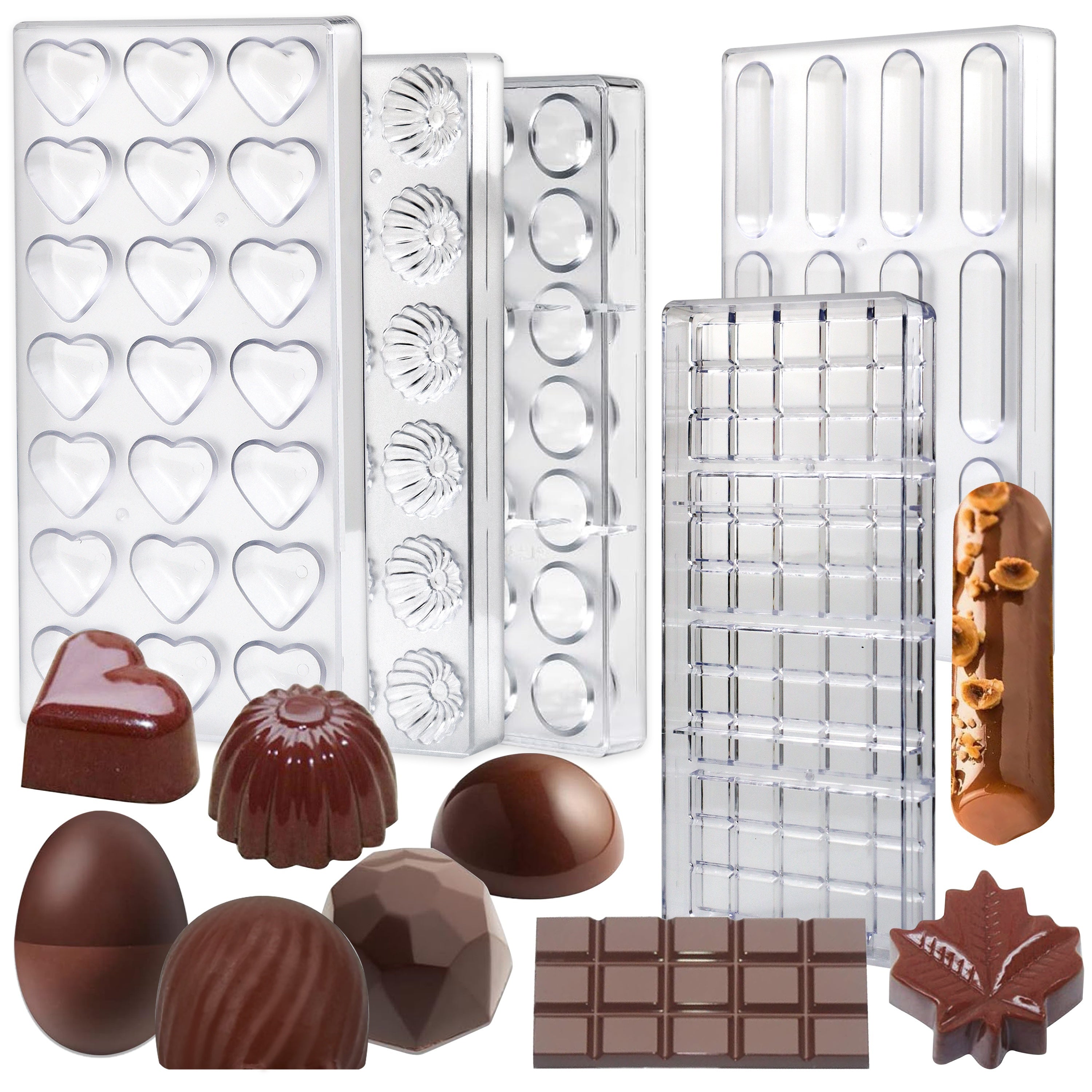 Plastic Chocolate Molds Set BPA-Free Heart Egg Bar Diamond for Mousse Jelly Candy
