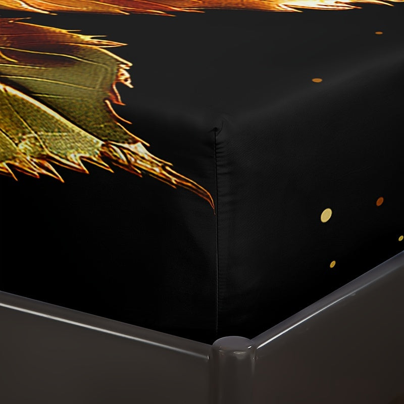 3-Donali Oltin Gul Rose O'simlikli Raqamli Chapa Yotoq Mavzusi Polyester, Ichiga O'rnatilgan Yostiq va Yostiqchalari bilan