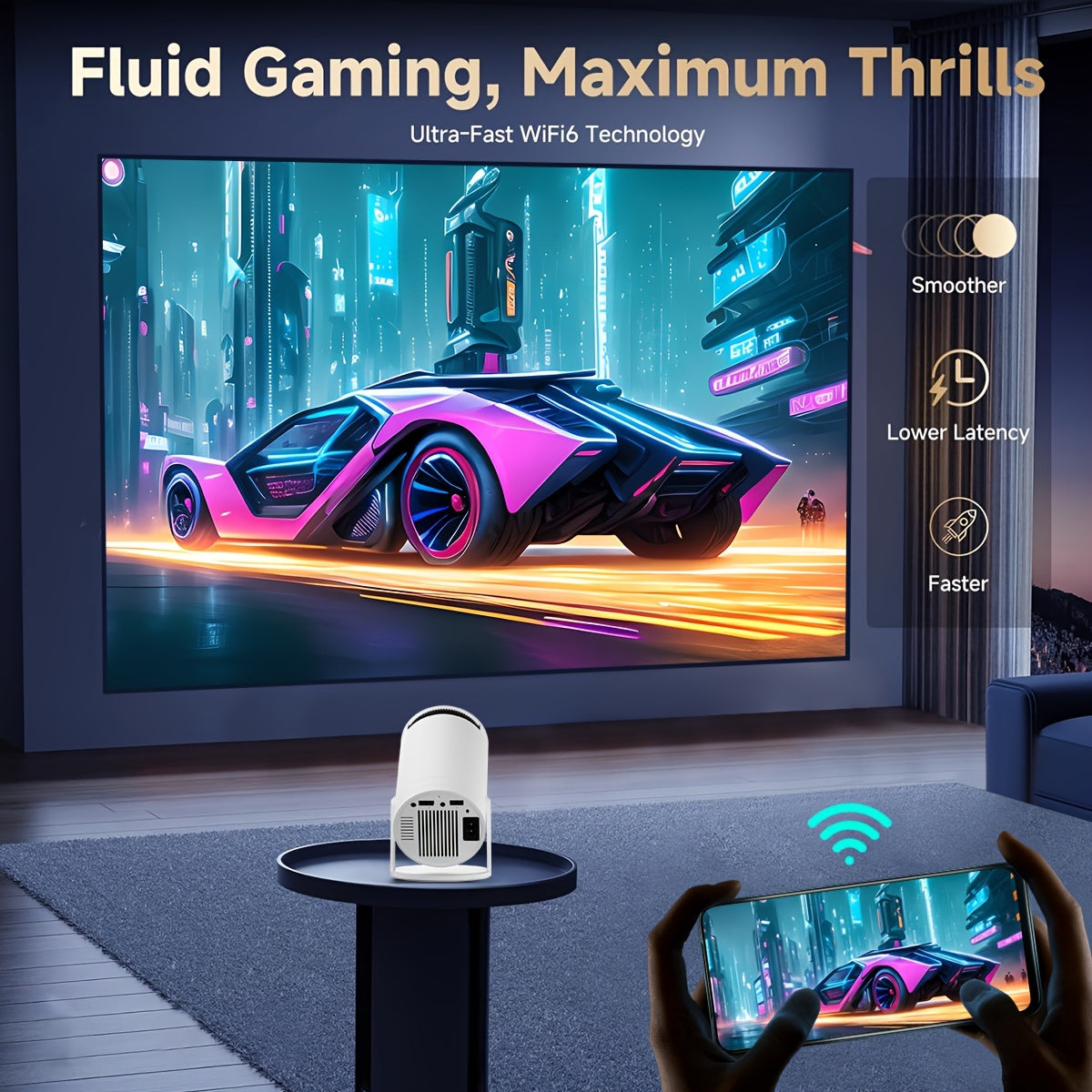 Wireless 4K Mini Projector Home Theater Video Projector with Wifi Bluetooth