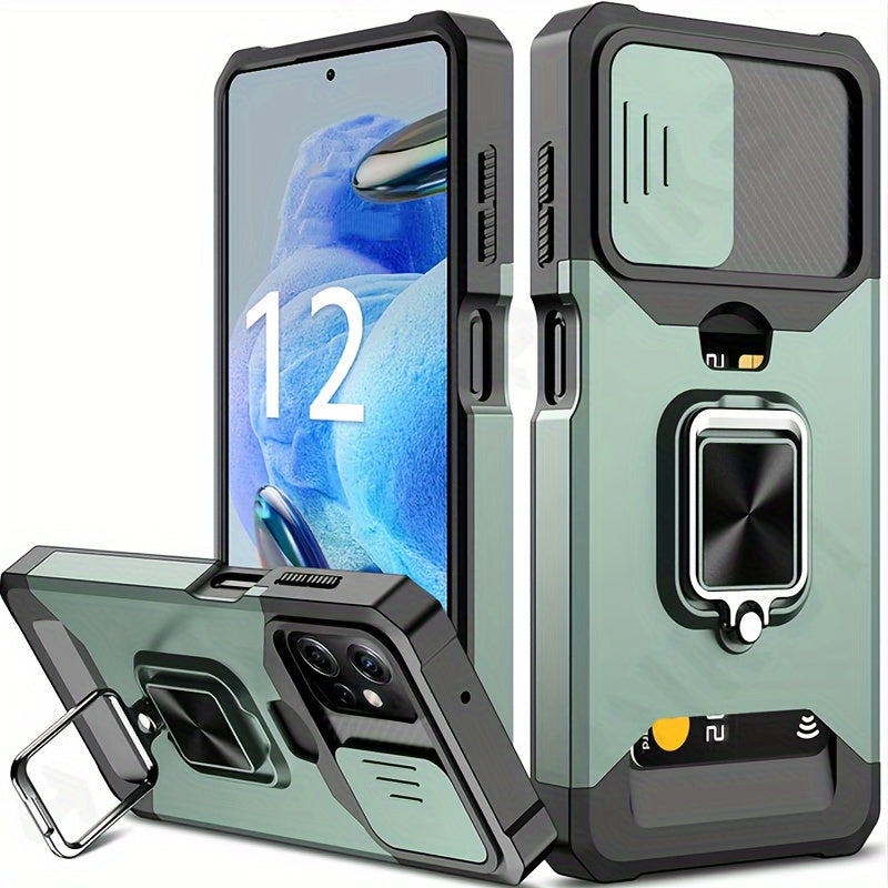 Heavy-Duty Shockproof Phone Case with Metal Stand and Card Slot for Redmi Note 13 Pro Plus 12 Pro 11 Pro