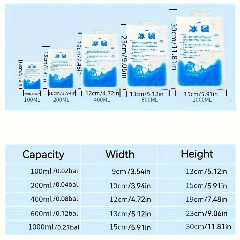 Set of 10 Reusable Ice Packs with Leakproof Water Injection for Food Cooling