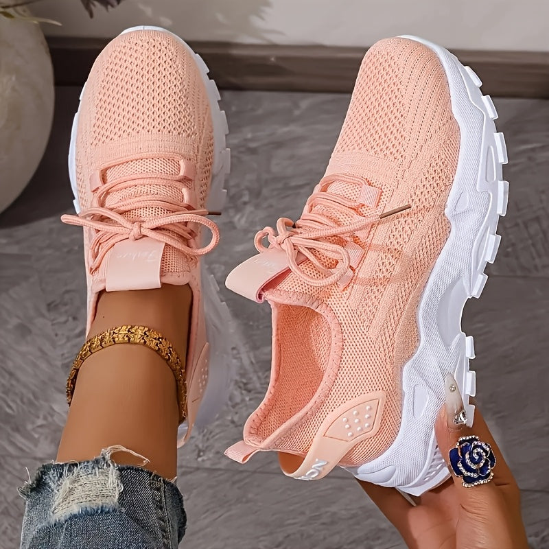 Women’s Light Pink Breathable Mesh Sneakers Low-Top Cushioned Comfortable Shoes