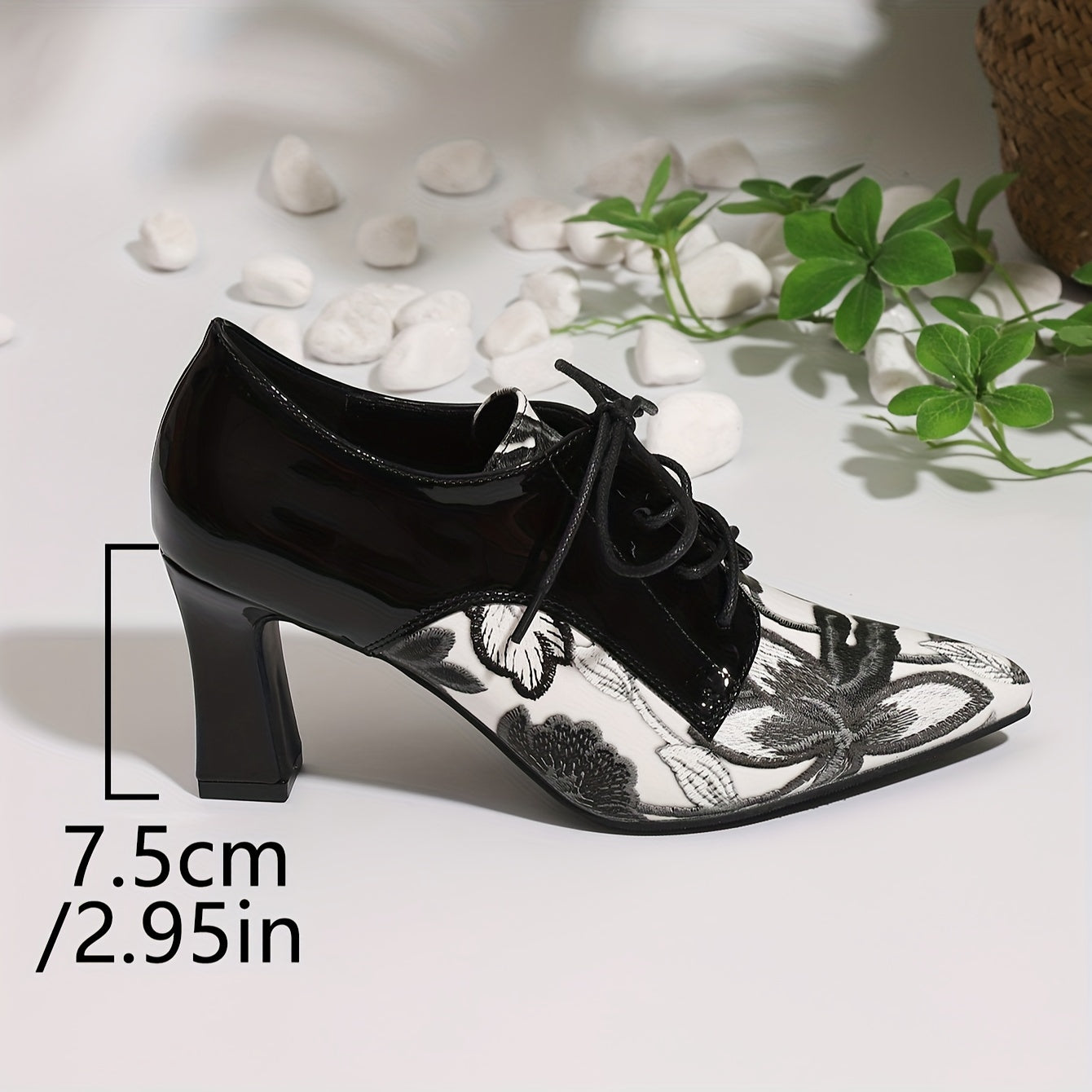 Women's Floral Mary-Jane Pumps with Block Heel Water-Resistant All-Season