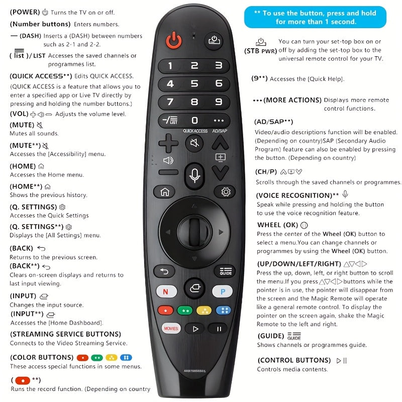 Smart TV Remote Voice Recognition Pointer Function Wireless Replacement for LG OLED NanoCell 4K UHD Models