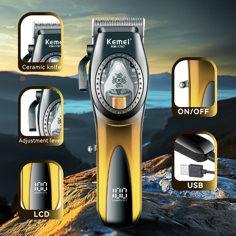 Electric Hair Clipper with Adjustable Speed LED Display Stainless Steel Blade for Salon Home Use